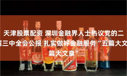 天津股票配资 深圳金融界人士热议党的二十届三中全会公报 扎实做好金融服务“五篇大文章”